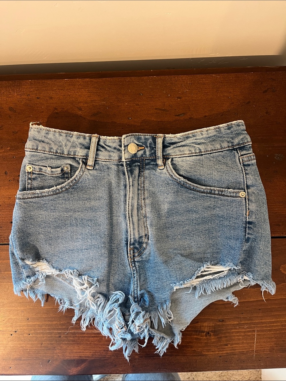 Zara Light Blue Distressed Denim Cutoff Shorts